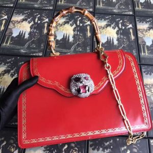 Replica Gucci Frame Print Leather Top Handle Bag Red 495881