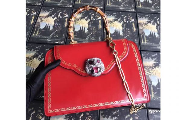 Replica Gucci Frame Print Leather Top Handle Bag Red 495881