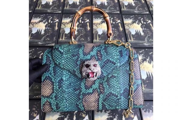 Replica Gucci Frame Print Leather Top Handle Bag 495881 Blue