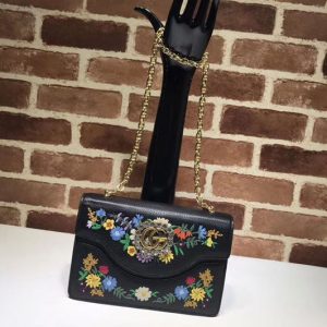 Replica Gucci GG Marmont Embroidered small shoulder bag 499617 Black