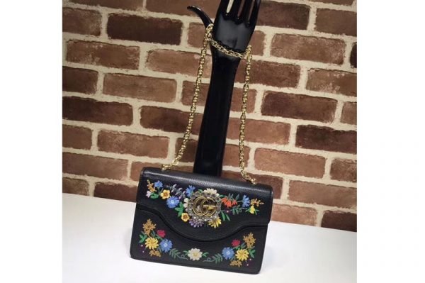 Replica Gucci GG Marmont Embroidered small shoulder bag 499617 Black