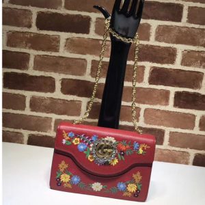 Replica Gucci GG Marmont Embroidered small shoulder bag 499617 Red