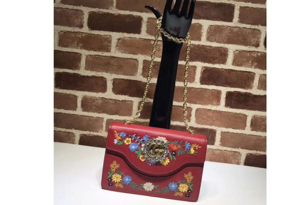 Replica Gucci GG Marmont Embroidered small shoulder bag 499617 Red