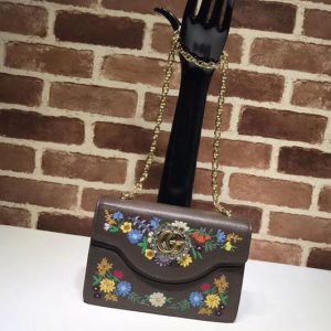 Replica Gucci GG Marmont Embroidered small shoulder bag 499617 Coffee