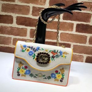 Replica Gucci Embroidered Small Shoulder Bag 499617 White