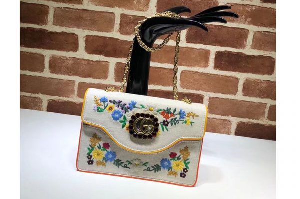 Replica Gucci Embroidered Small Shoulder Bag 499617 White