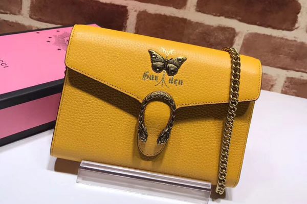 Replica Gucci Butterfly Shoulder Bag Calfskin Leather 516920 Yellow