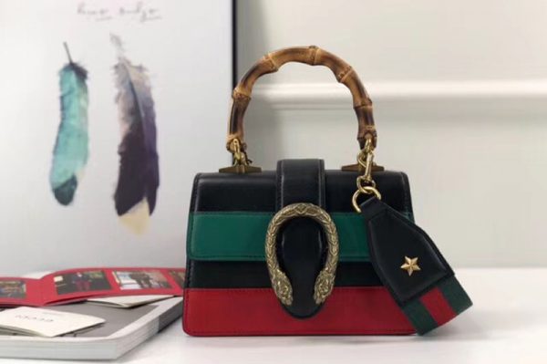 Replica Gucci 523367 Dionysus mini top handle bags Black/Green/Red