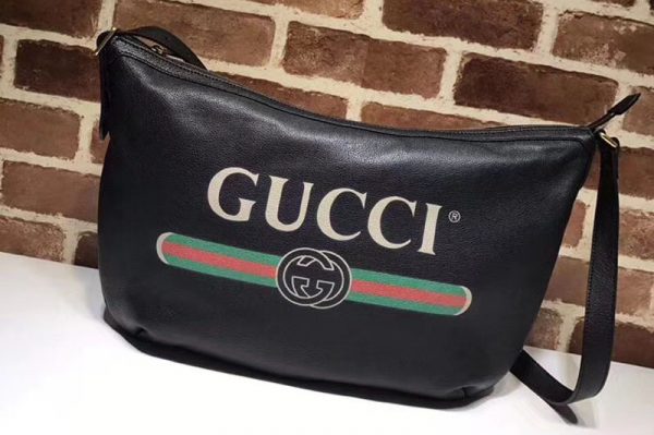 Replica Gucci 523588 Print Half-moon Hobo Bag Black