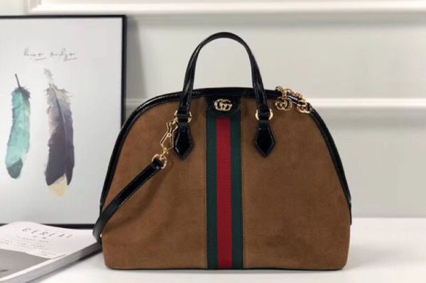 Replica Gucci 524533 Ophidia Suede medium top handle bags Brown