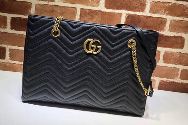 Replica Gucci GG Marmont matelasse medium tote 524578 Black