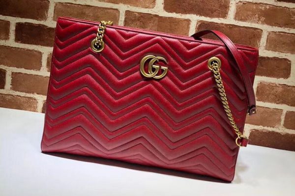 Replica Gucci GG Marmont matelasse medium tote 524578 Red