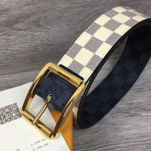 Replica Louis Vuitton M0040Q LV Reverso 40mm Reversible Mens Belt Damier Azur And Damier Graphite Canvas Gold Buckle