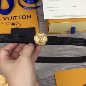 Replica Louis Vuitton M0052V Womens LV Circle 20mm Reversible Belt Epi Leather Gold Diamond Buckle