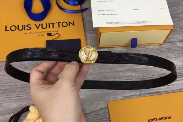 Replica Louis Vuitton M0052V Womens LV Circle 20mm Reversible Belt Epi Leather Gold Diamond Buckle