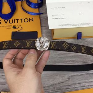 Replica Louis Vuitton M0053U Womens LV Circle 20mm Reversible Belt Monogram Canvas Silver Diamond Buckle