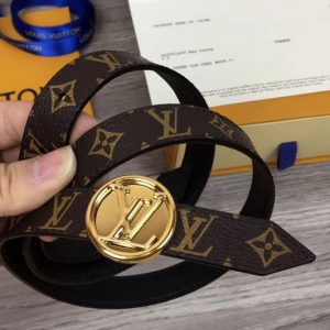 Replica Louis Vuitton M0053U Womens LV Circle 20mm Reversible Belt Monogram Canvas Gold Buckle