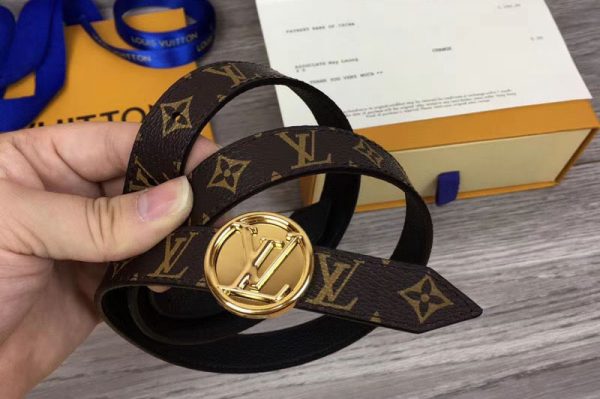 Replica Louis Vuitton M0053U Womens LV Circle 20mm Reversible Belt Monogram Canvas Gold Buckle