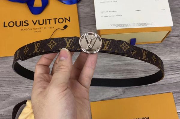 Replica Louis Vuitton M0053U Womens LV Circle 20mm Reversible Belt Monogram Canvas Silver Buckle