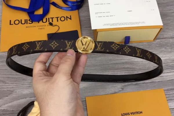 Replica Louis Vuitton M0081U Womens LV Circle 20mm Reversible Belt Monogram Canvas Gold Buckle