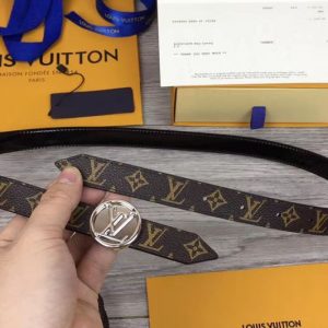 Replica Louis Vuitton M0081U Womens LV Circle 20mm Reversible Belt Monogram Canvas Silver Buckle