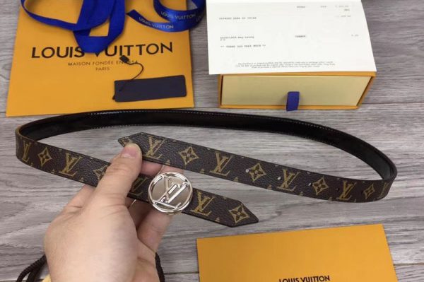 Replica Louis Vuitton M0081U Womens LV Circle 20mm Reversible Belt Monogram Canvas Silver Buckle