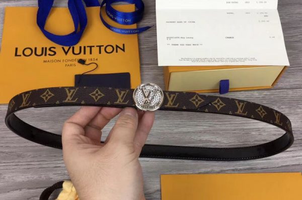 Replica Louis Vuitton M0081U Womens LV Circle 20mm Reversible Belt Monogram Canvas Silver Diamond Buckle