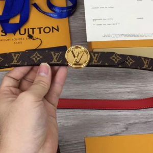 Replica Louis Vuitton M0084U Womens LV Circle 20mm Reversible Belt Monogram Canvas Gold Buckle