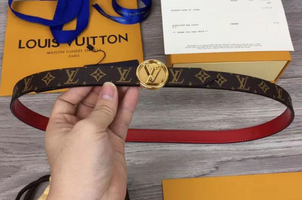 Replica Louis Vuitton M0084U Womens LV Circle 20mm Reversible Belt Monogram Canvas Gold Buckle