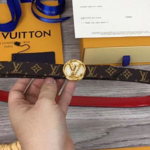 Replica Louis Vuitton M0084U Womens LV Circle 20mm Reversible Belt Monogram Canvas Gold Diamond Buckle