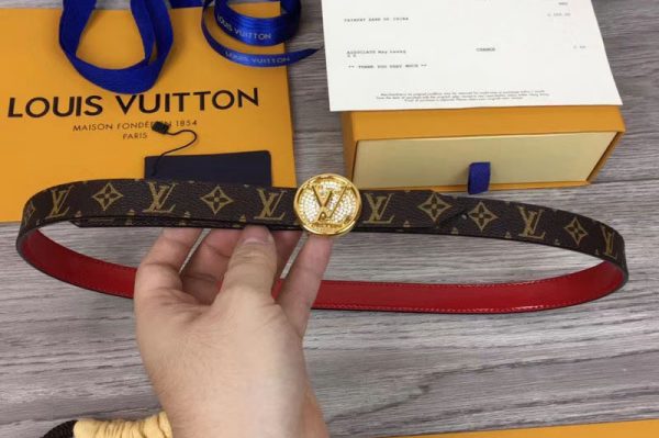 Replica Louis Vuitton M0084U Womens LV Circle 20mm Reversible Belt Monogram Canvas Gold Diamond Buckle