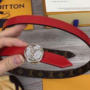 Replica Louis Vuitton M0084U Womens LV Circle 20mm Reversible Belt Monogram Canvas Silver Diamond Buckle