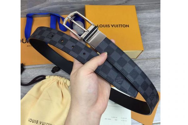 Replica Louis Vuitton M6067S LV Pont Neuf 35mm Belts Damier Cobalt Canvas Silver Buckle