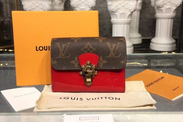 Replica Louis Vuitton M61911 LV Cherrywood Compact Wallet Patent Leather Red