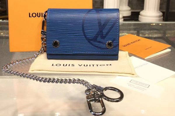 Replica Louis Vuitton M63518 LV Rivets Chain Wallet Epi Leather Blue