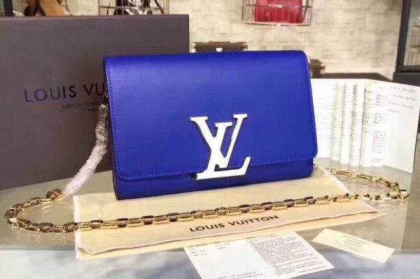 Replica Louis Vuitton M94335 Smooth Calfskin Chain Louise GM Bags Blue