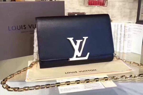 Replica Louis Vuitton M94335 Smooth Calfskin Chain Louise GM Bags Black