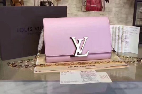 Replica Louis Vuitton M94335 LV Smooth Calfskin Chain Louise GM Bags Light Pink