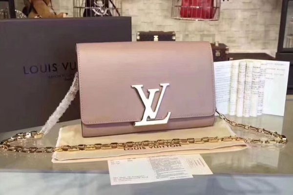 Replica Louis Vuitton M94335 Smooth Calfskin Chain Louise GM Bags Pink