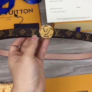 Replica Louis Vuitton M0083U Womens LV Circle 20mm Reversible Belt Monogram Canvas Gold Buckle