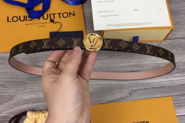 Replica Louis Vuitton M0083U Womens LV Circle 20mm Reversible Belt Monogram Canvas Gold Buckle