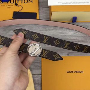 Replica Louis Vuitton M0083U Womens LV Circle 20mm Reversible Belt Monogram Canvas Silver Diamond Buckle