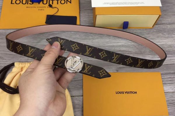 Replica Louis Vuitton M0083U Womens LV Circle 20mm Reversible Belt Monogram Canvas Silver Diamond Buckle