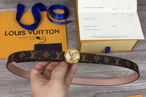 Replica Louis Vuitton M0083U Womens LV Circle 20mm Reversible Belt Monogram Canvas Gold Diamond Buckle