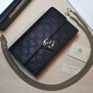 Replica Gucci 409340 Icon Gucci Signature Chain Wallet Black