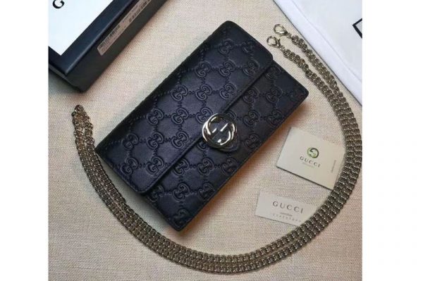 Replica Gucci 409340 Icon Gucci Signature Chain Wallet Black