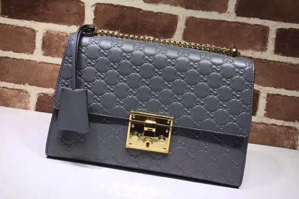 Replica Gucci 409486 Padlock Gucci Signature Shoulder Bag Grey