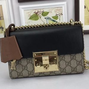 Replica Gucci 409487 GG Supreme Padlock Shoulder Bags Black