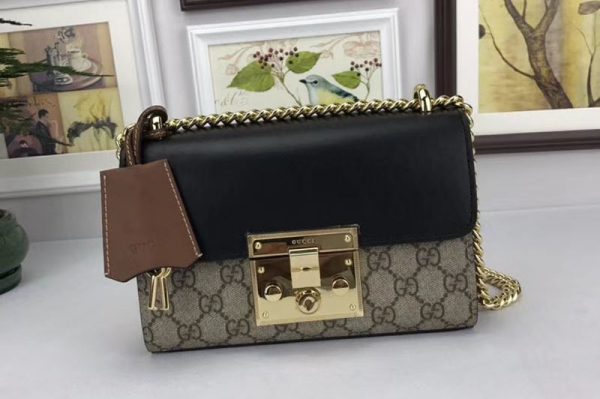 Replica Gucci 409487 GG Supreme Padlock Shoulder Bags Black