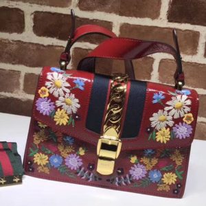 Replica Gucci 421882 Sylvie embroidered small shoulder bags Red